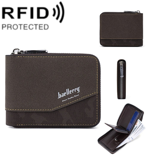 Baellerry D5106 RFID Anti-theft Retro Zipper Wallet Spliced Short Coin Purse(Coffee) - Antimagnetic RFID Package by Baellerry | Online Shopping UK | buy2fix