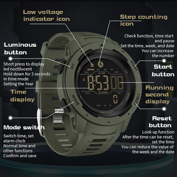 SANDA 2145 Calorie Pedometer Alarm Clock Waterproof Multifunctional Hiking Sports Shockproof Smart Watch(Gray) - Sport Watches by SANDA | Online Shopping UK | buy2fix