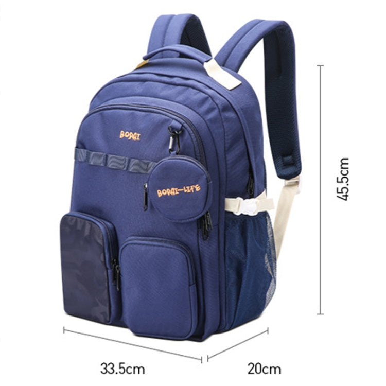 Bopai 68-01729 Large Capacity Canvas Lightweight and Breathable Student Schoolbag(Deep Blue 2) - Double-shoulder Bags by Bopai | Online Shopping UK | buy2fix