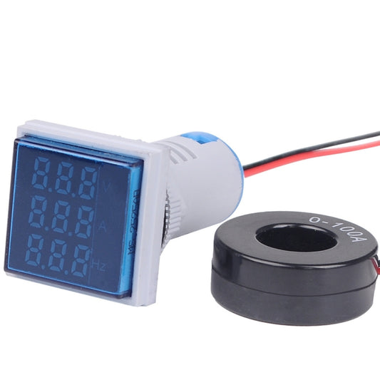 SINOTIMER ST17VAH 3 In 1 Square LED Digital Display AC Voltage Current Frequency Indicator 60-500V 0-100A 20-75Hz(03 Blue) - Current & Voltage Tester by SINOTIMER | Online Shopping UK | buy2fix