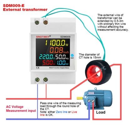 SINOTIMER SDM009 Din Rail Single-Phase Voltage Current Frequency Power Factor Electricity Multifunctional Meter, Model: AC250-450V External - Current & Voltage Tester by SINOTIMER | Online Shopping UK | buy2fix