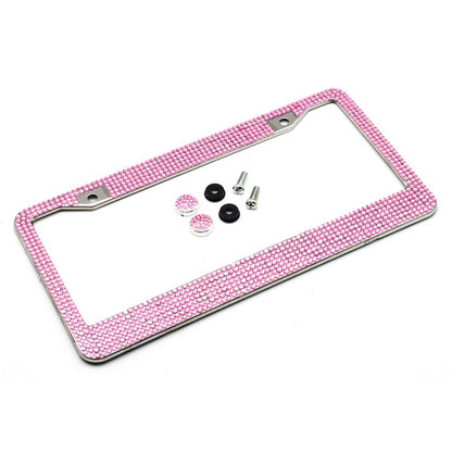 US Standard Stainless Steel License Plate Modified Frame With Diamonds, Color: Round Hole Pink Diamond - License Plate Covers & Frames by buy2fix | Online Shopping UK | buy2fix
