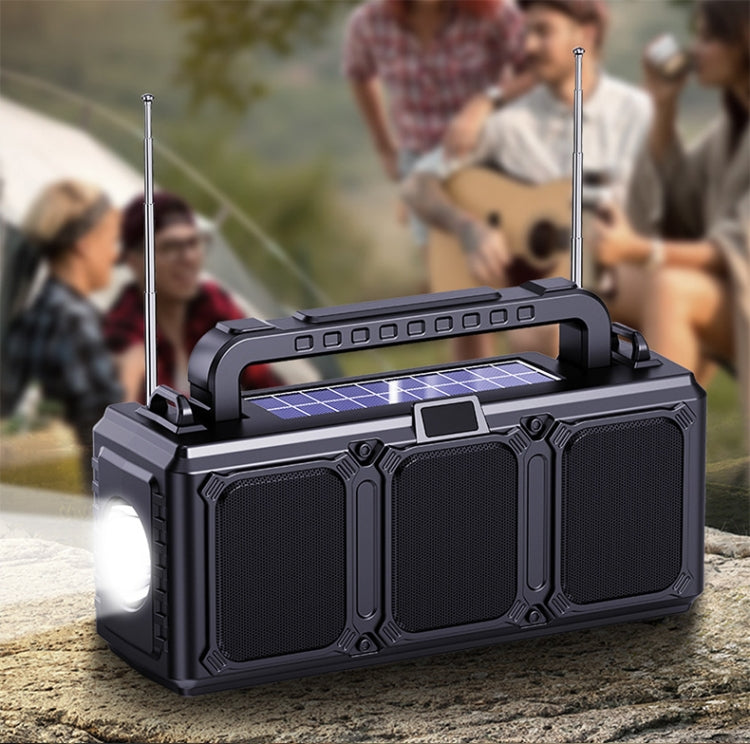 DV-860 Dual-Solar Flashlight Bluetooth Speaker FM Card Radio(Black) - Radio Player by buy2fix | Online Shopping UK | buy2fix