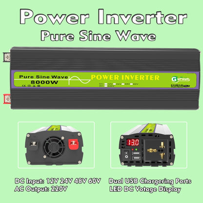 Gurxun 60V-220V 8000W Pure Sine Wave Inverter Car Single Digital Display Voltage Converter - Pure Sine Wave by Gurxun | Online Shopping UK | buy2fix