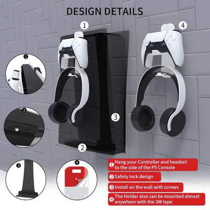 For PS5 Slim JYS-P5193 Console Wall Mount Hanging Storage Rack With Headphone Grip Organizer(Black) - Holder by JYS | Online Shopping UK | buy2fix