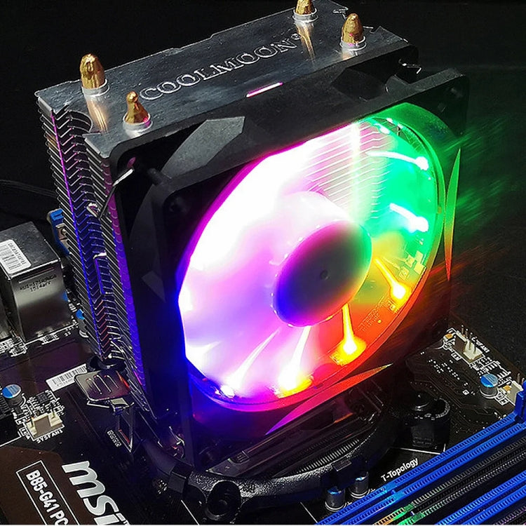 COOLMOON Frost Double Copper Tube CPU Fan Desktop PC Illuminated Silent AMD Air-Cooled Cooler, Style: P2 Magic Moon Edition Single Fan - Fan Cooling by COOLMOON | Online Shopping UK | buy2fix