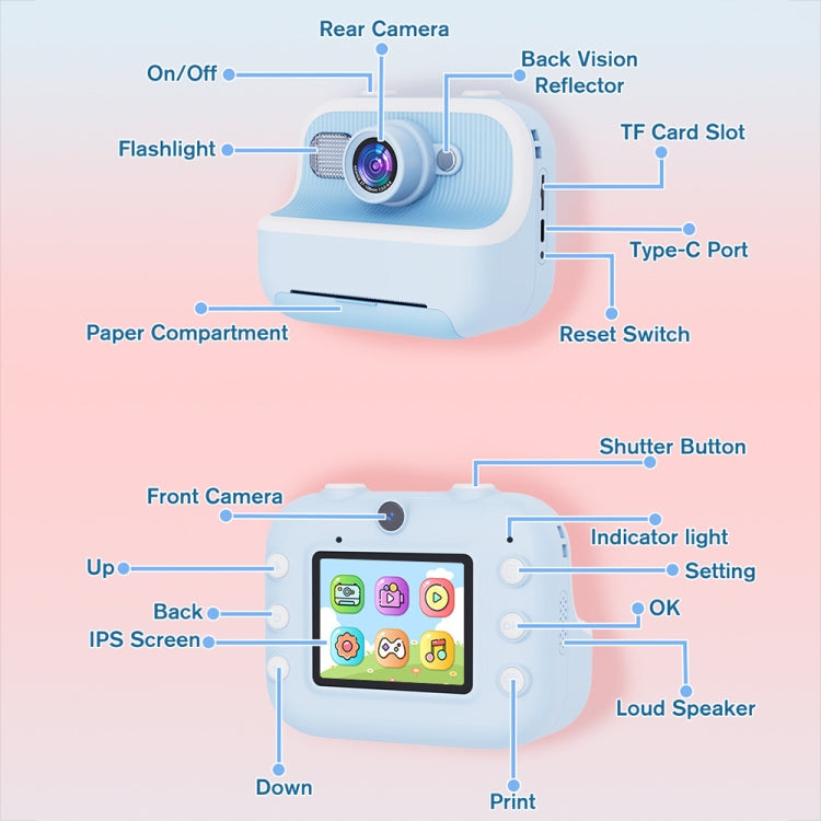 M8 2.4-Inch 1080P HD 2400W Pixel Dual-Camera Children Thermal Printing Camera, Color: Purple+32GB - Children Cameras by buy2fix | Online Shopping UK | buy2fix