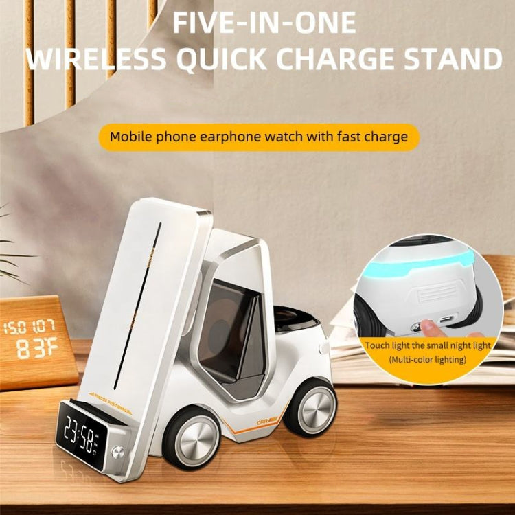 T20 5-in-1 Car-shaped Desktop Alarm Clock Wireless Charger with Atmosphere Light(White) - Wireless Charger by buy2fix | Online Shopping UK | buy2fix