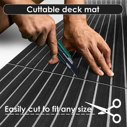 240x90x0.6cm Black White Yacht Imitation Teak Anti-Slip Deck EVA Mat - Floor Mats by buy2fix | Online Shopping UK | buy2fix