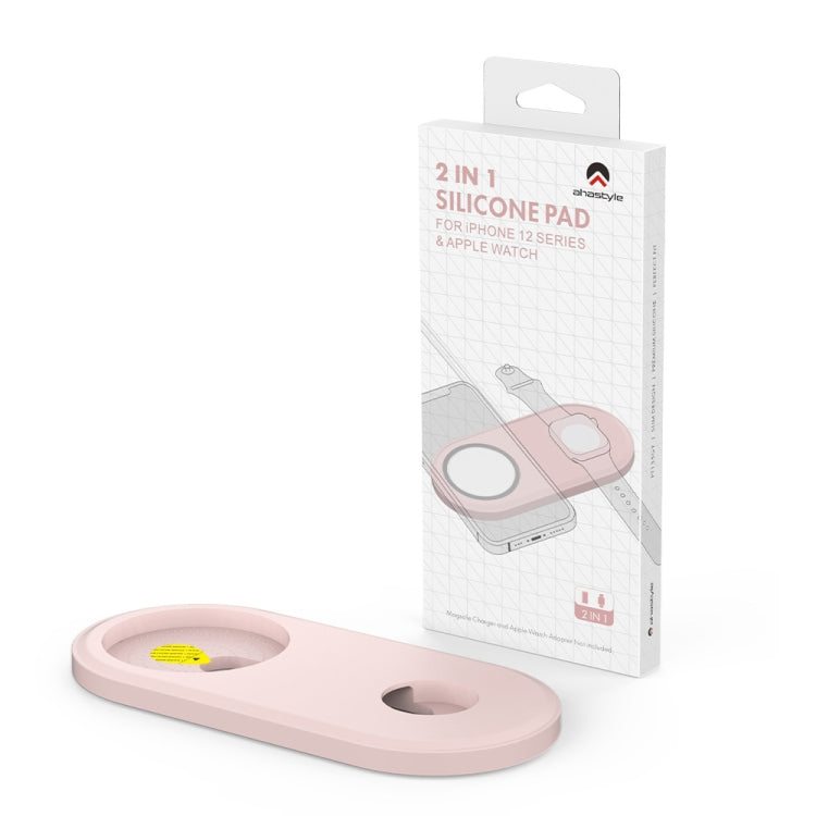 For Apple Watch / iPhone AhaStyle PT135 2 In 1 Silicone Wireless Charging Base(Pink) - Charger / Holder by AhaStyle | Online Shopping UK | buy2fix