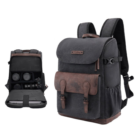 Cwatcun D128 Vintage Shoulder Backpack Split Compartment Large Capacity Splashproof Photography Bag, Color: Small Black - Backpack by Cwatcun | Online Shopping UK | buy2fix