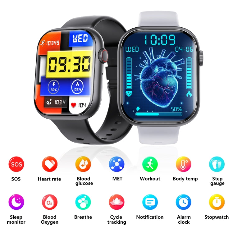 F70  2.1 Inch Screen Smart Watch With Blood Sugar/Blood Oxygen Monitoring /SOS Alarm/100+ Sports Modes, Color: Black SIlver 3-bead - Smart Watches by buy2fix | Online Shopping UK | buy2fix