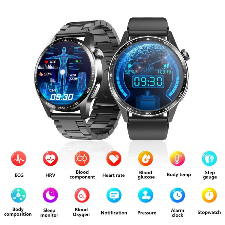 F400  1.55 Inch Screen Smart Watch Support ECG/ Blood Oxygen / Blood Sugar / 150+ Sports Mode, Color: Black 3-Beads Steel - Smart Watches by buy2fix | Online Shopping UK | buy2fix