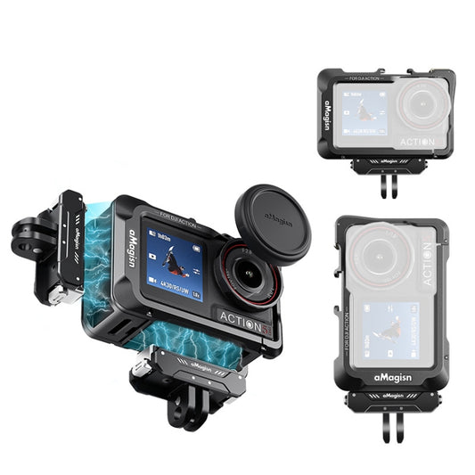 For DJI OSMO Action 5 Pro / 4 / 3 aMagisn Metal Rabbit Cage Protection Frame With Len Cap(Black) -  by aMagisn | Online Shopping UK | buy2fix