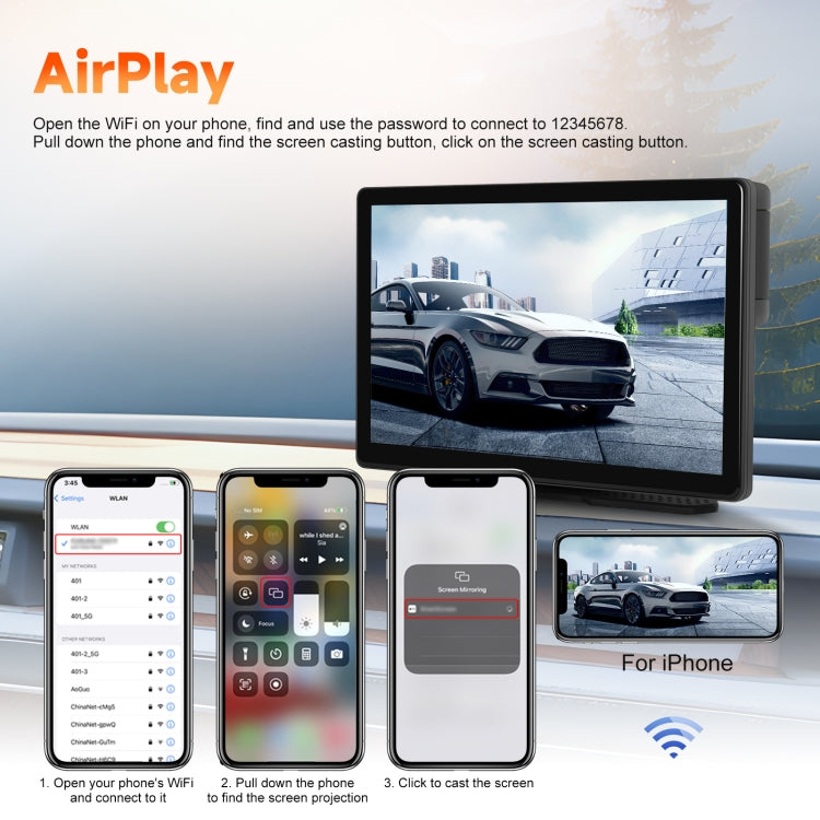 8-Inch HD Wireless CarPlay Screen DVR With Dash Cam/1080p Front Rear Camera/Bluetooth/AirPlay - Car Monitor by buy2fix | Online Shopping UK | buy2fix