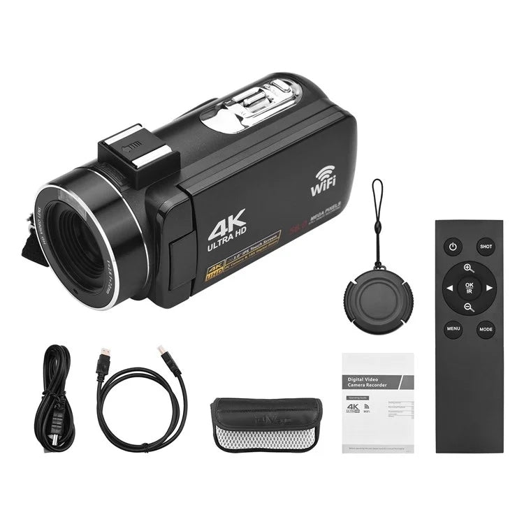 4K  Digital Video Camera 3 Inch IPS Touch Screen 56MP 18X Digital Zoom WiFi Camcorder, Spec: Set 2 - Video Cameras by buy2fix | Online Shopping UK | buy2fix