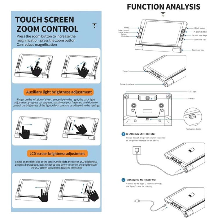 8inch Auto Focus Near And Far HD Electronic Vision Aid Magnifier(Black) - Others by buy2fix | Online Shopping UK | buy2fix