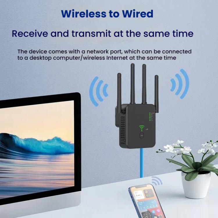 Urant U10 300Mbps 2.4G Wireless Repeater WiFi Signal Amplifier With 4 Antennas EU Plug Black - Broadband Amplifiers by Urant | Online Shopping UK | buy2fix