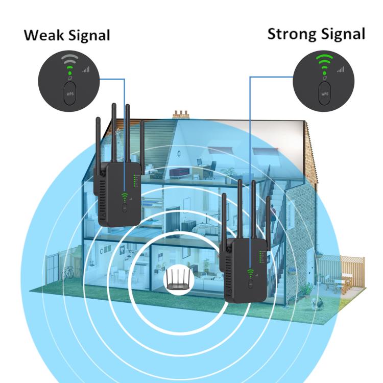 Urant U10 1200Mbps 2.4G & 5.8G Wireless Repeater WiFi Signal Amplifier With 4 Antenna UK Plug Black - Broadband Amplifiers by Urant | Online Shopping UK | buy2fix