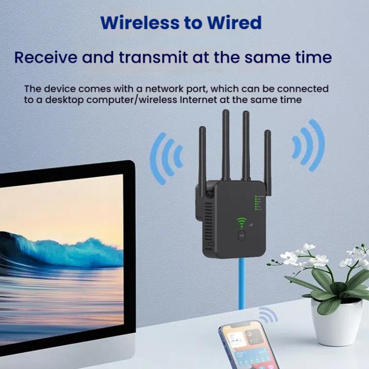 Urant U10 1200Mbps 2.4G & 5.8G Wireless Repeater WiFi Signal Amplifier With 4 Antenna EU Plug Black - Broadband Amplifiers by Urant | Online Shopping UK | buy2fix