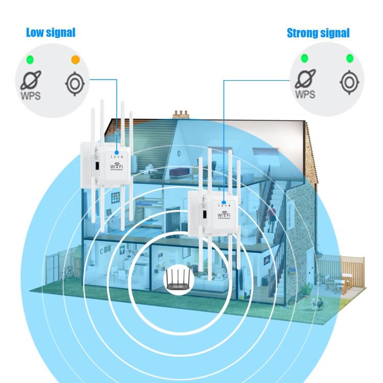 U18 1200Mbps 2.4G & 5G  Wireless Repeater WiFi Signal Amplifier With 8 Antenna US Plug White - Broadband Amplifiers by buy2fix | Online Shopping UK | buy2fix