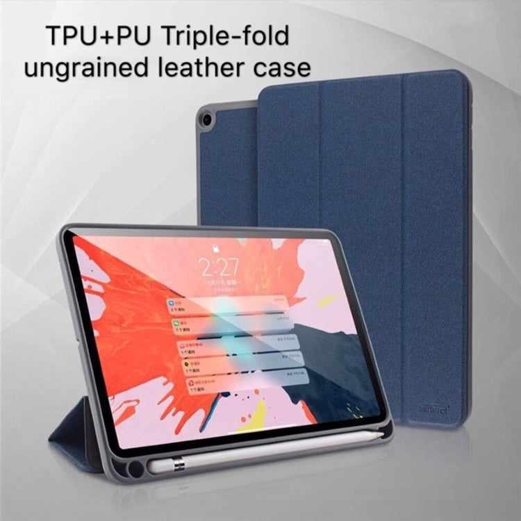 Mutural Exquisite Series Cloth Texture Magnet Horizontal Flip TPU + PU Leather Case for iPad mini 5 / mini 4, with 3-Fold Holder & Pen Slot(Blue) - iPad mini (2019) / mini 5 Cases by Mutural | Online Shopping UK | buy2fix