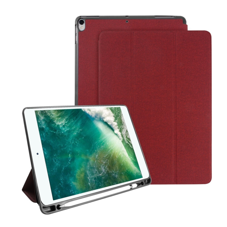 Mutural Exquisite Series Cloth Texture PU+TPU Leather Case for iPad Pro 10.5 inch, with 3-Fold Holder & Pen Slot & Sleep & Wake-up Function(Red) - iPad Pro 10.5 inch Cases by Mutural | Online Shopping UK | buy2fix