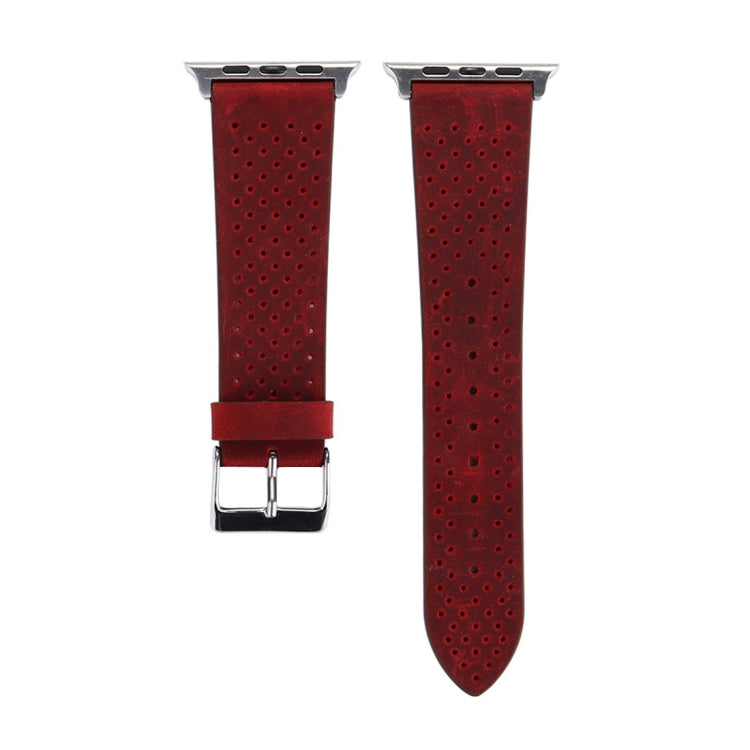 For Apple Watch Series 9&8&7 41mm / SE 3&SE 2&6&SE&5&4 40mm / 3&2&1 38mm Simple Fashion Genuine Leather Hole Pattern Watch Band(Red) - Watch Bands by buy2fix | Online Shopping UK | buy2fix