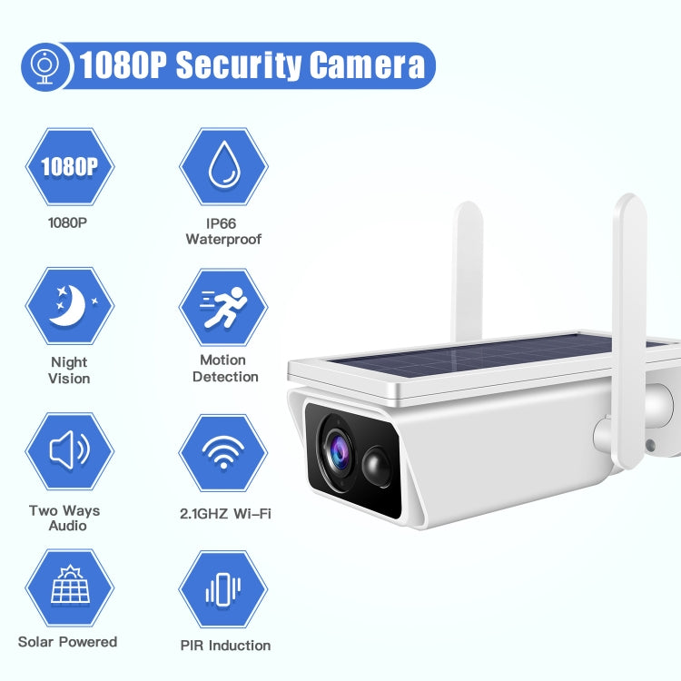 T13-2 1080P HD Solar Powered 2.4GHz WiFi Security Camera with Battery, Support Motion Detection, Night Vision, Two Way Audio, TF Card - Security by buy2fix | Online Shopping UK | buy2fix