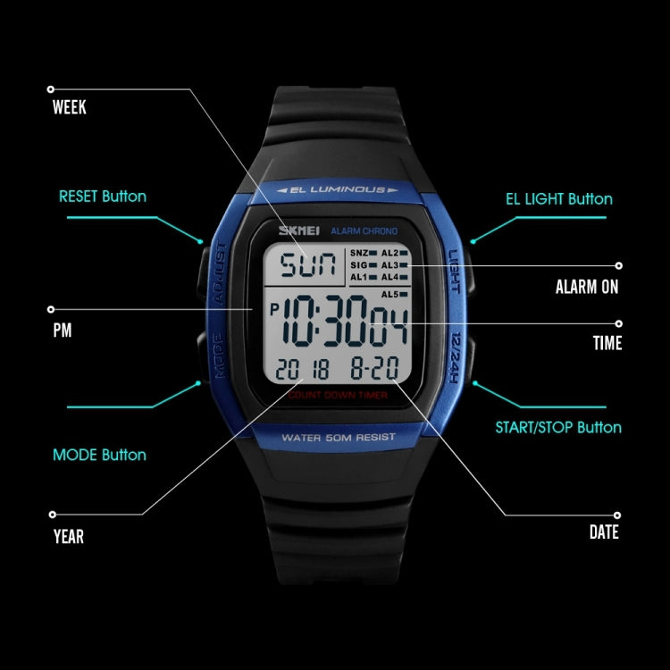 SKMEI 1278 Fashionable Outdoor 50m Waterproof Digital Watch Student Sports Wrist Watch Support 5 Group Alarm Clocks (Titanium) - Sport Watches by SKMEI | Online Shopping UK | buy2fix