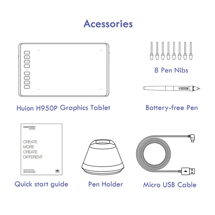 HUION Inspiroy Series H950P 5080LPI Professional Art USB Graphics Drawing Tablet for Windows / Mac OS, with Battery-free Pen -  by HUION | Online Shopping UK | buy2fix