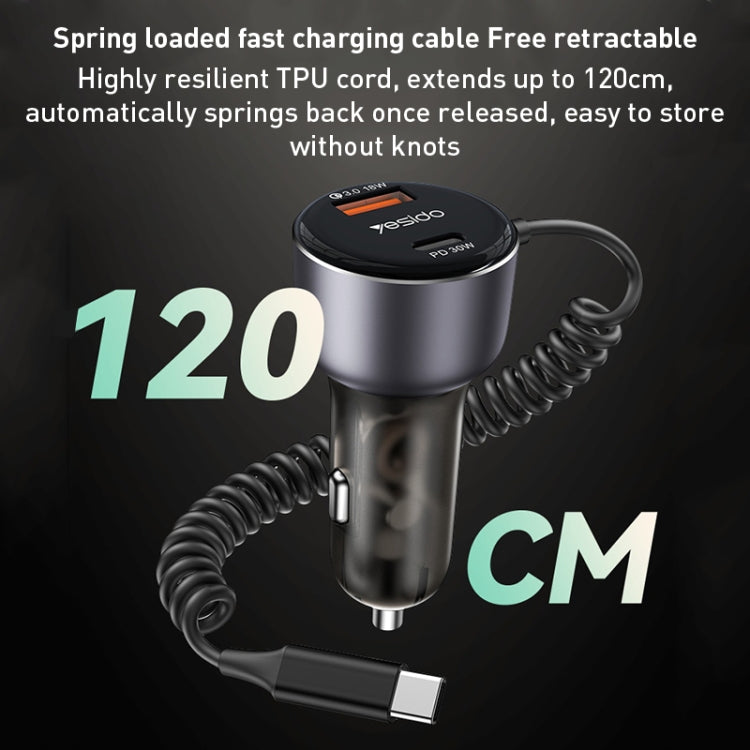 Yesido Y56 60W PD + QC3.0 Dual Port Car Charger with USB-C / Type-C Spring Data Cable - Car Charger by Yesido | Online Shopping UK | buy2fix