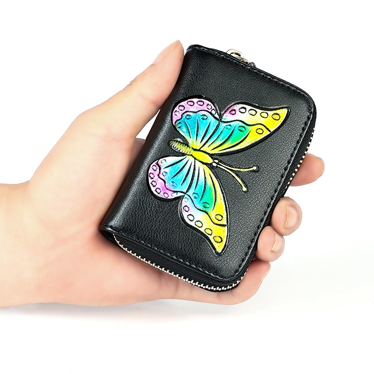 KB152 Butterfly Pattern Zipper Cowhide Leather Organ Shape Multiple Card Slots Anti-magnetic RFID Wallet for Ladies(Blue) - Antimagnetic RFID Package by buy2fix | Online Shopping UK | buy2fix