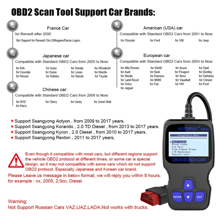 AUTOPHIX OM123 Car Portable OBD2 Scanner Car Diagnostic Tool OBD 2 Automotive Scanner EOBD Code Reader (Orange) - In Car by buy2fix | Online Shopping UK | buy2fix