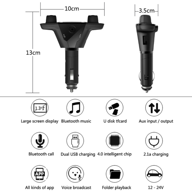 BT06 Dual USB Charging Smart Bluetooth 4.0 + EDR FM Transmitter MP3 Music Player Car Kit with 1.3 inch LED Screen, Support Bluetooth Call, TF Card & U Disk - Bluetooth Car Kits by buy2fix | Online Shopping UK | buy2fix