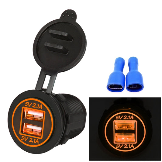 Universal Car Charger 2 Port Power Socket Power Dual USB Charger 5V 4.2A IP66 with Aperture (Orange Light) - In Car by buy2fix | Online Shopping UK | buy2fix