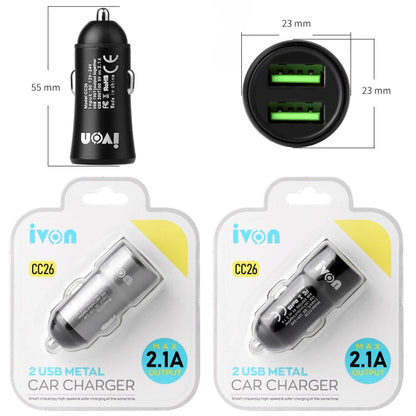 IVON CC26 5V 2.1A Dual USB Port Mini Car Charger (Grey) - In Car by IVON | Online Shopping UK | buy2fix