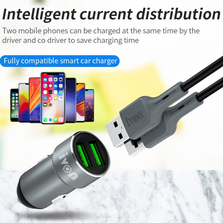 IVON CC38 2.4A Dual USB Car Charger + 1m USB to Micro USB Fast Charge Data Cable Set - Car Charger by IVON | Online Shopping UK | buy2fix