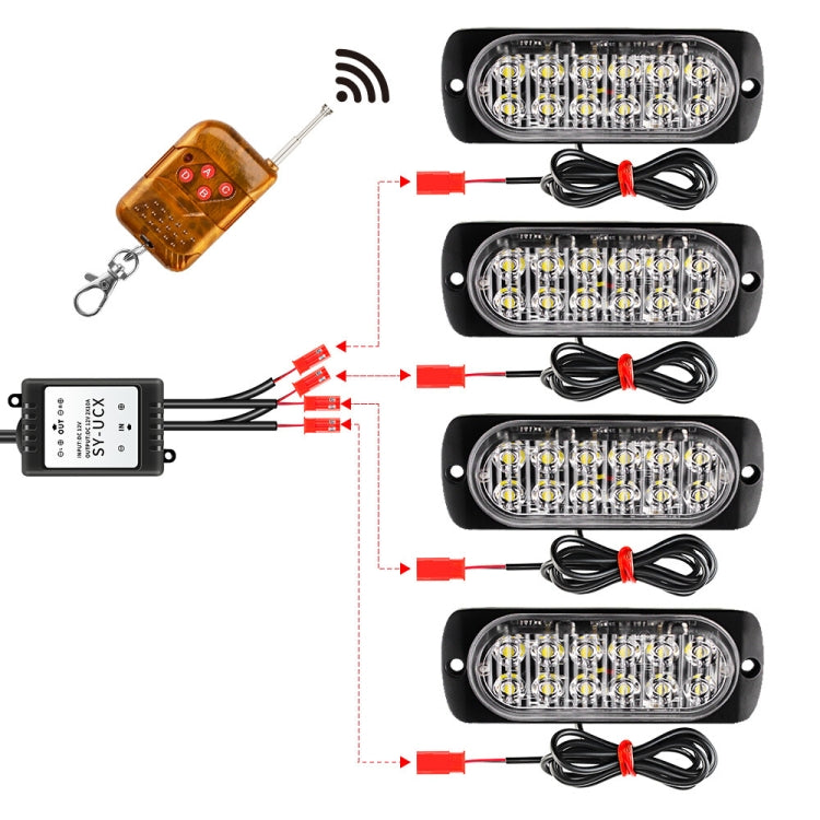 DC12V-24V / 18W 4 in 1 Front Grille Emergency Strobe Flash Warning Light Pickup 12LEDs Side Light Wireless Control 16 Modes (Blue Light) - In Car by buy2fix | Online Shopping UK | buy2fix