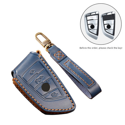 Hallmo Car Cowhide Leather Key Protective Cover Key Case for BMW Blade Style(Blue) -  by Hallmo | Online Shopping UK | buy2fix