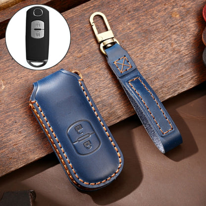 Hallmo Car Cowhide Leather Key Protective Cover Key Case for Mazda Axela 2-button(Blue) -  by Hallmo | Online Shopping UK | buy2fix