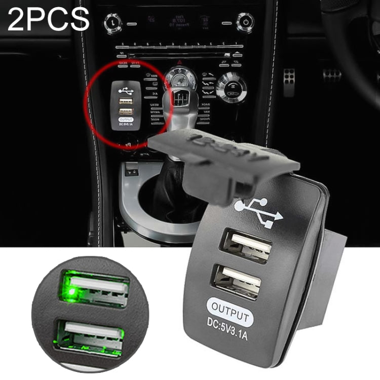 2 PCS Switch Type Dual USB 3.1A Car Charger 12-24V (Green Light) - In Car by buy2fix | Online Shopping UK | buy2fix