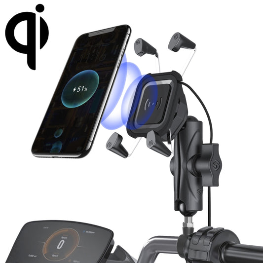 ZH-1558C2 Motorcycle M8 Ball Joint X-shape Aluminum Alloy Qi Wireless Charging Phone Holder - In Car by buy2fix | Online Shopping UK | buy2fix