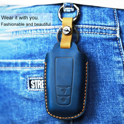 For Toyota Car Cowhide Leather Key Protective Cover Key Case, Two Keys Version(Blue) -  by buy2fix | Online Shopping UK | buy2fix