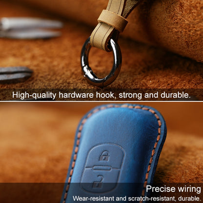 For Mazda Old Style Car Cowhide Leather Key Protective Cover Key Case, Two Keys Version (Blue) - In Car by buy2fix | Online Shopping UK | buy2fix