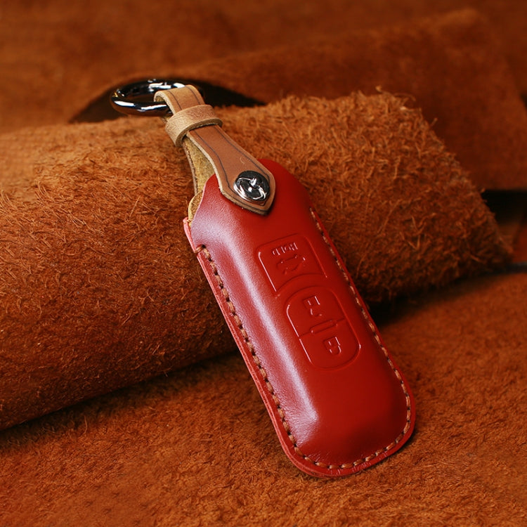 For Mazda Old Style Hallmo Car Cowhide Leather Key Protective Cover Key Case, Three Keys Version(Red) -  by Hallmo | Online Shopping UK | buy2fix