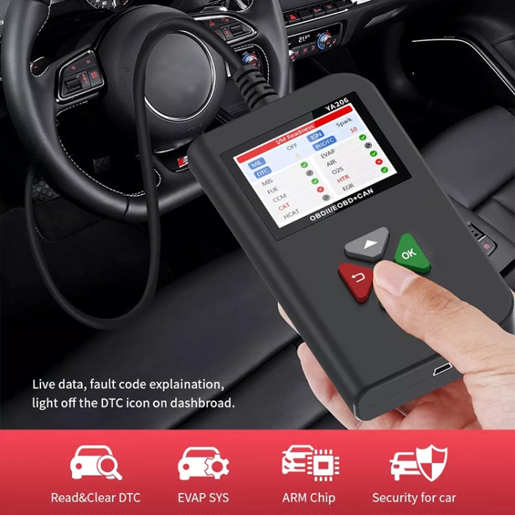 YA206 Car Code Reader OBD2 Fault Detector Diagnostic Tool - In Car by buy2fix | Online Shopping UK | buy2fix