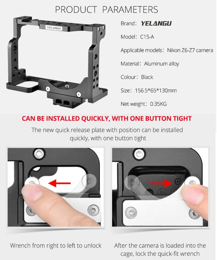 YELANGU C15-A YLG0711A-A01 Video Camera Cage Stabilizer for Nikon Z6 / Z7 (Black) - Camera Cage by YELANGU | Online Shopping UK | buy2fix