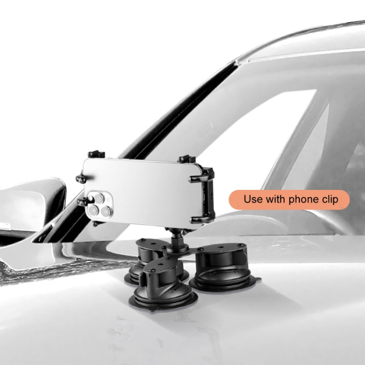 Dual Suction Cup Mount Phone Holder with Tripod Adapter & Steel Tether & Safety Buckle(Black) - In Car by buy2fix | Online Shopping UK | buy2fix