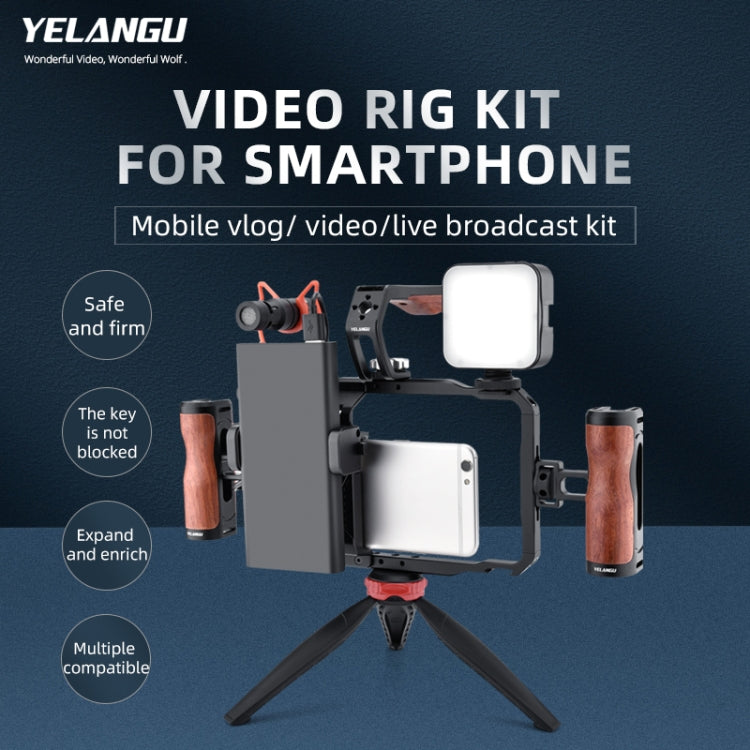 YELANGU LW-B01A01 Vlogging Live Broadcast LED Selfie Light Mic Smartphone Video Rig Handles Stabilizer Kits - Camera Cage by YELANGU | Online Shopping UK | buy2fix